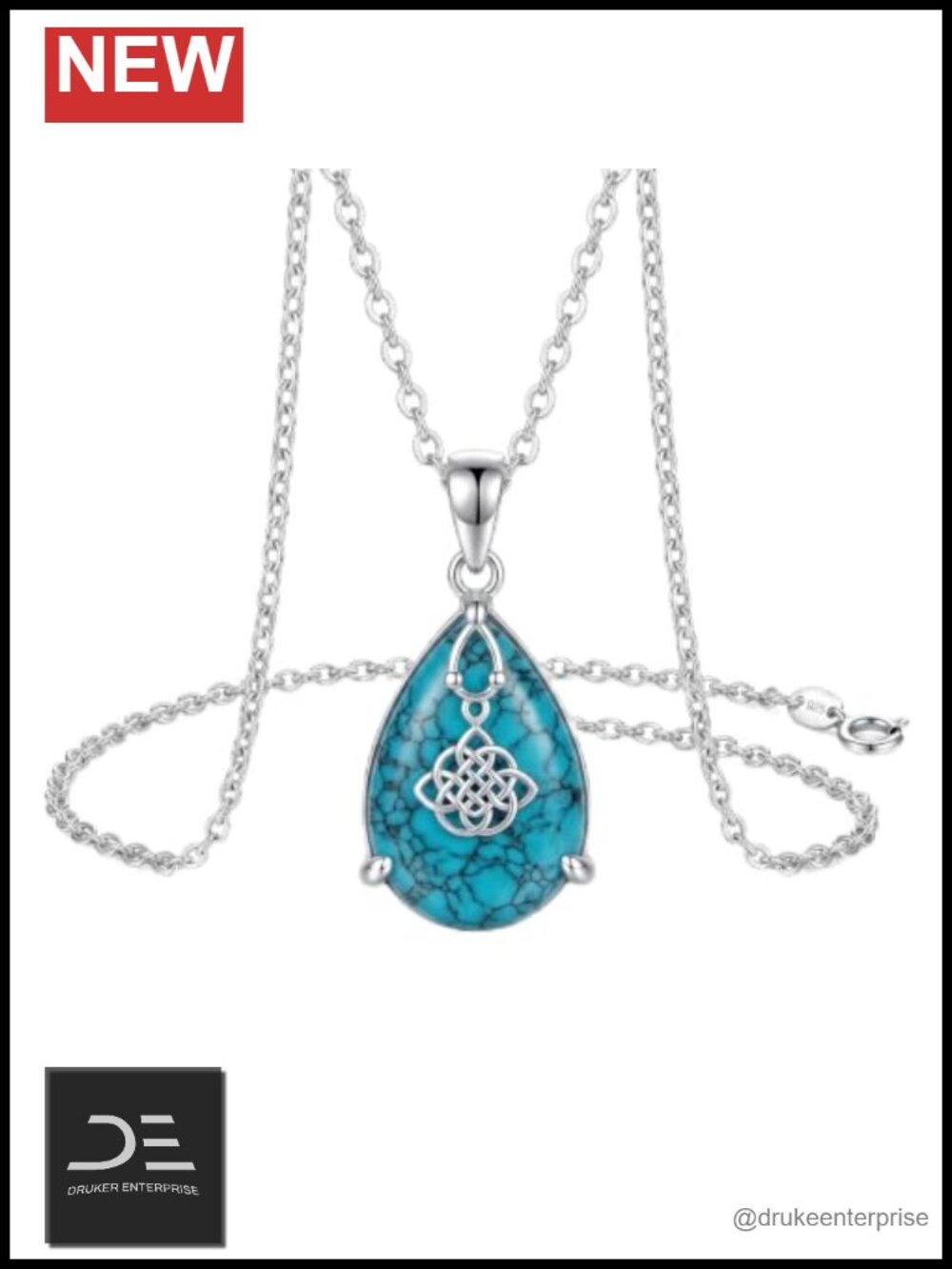 Celtic Knot Turquoise Pendant Necklace 925 Sterling Silver with Rhodium Finish